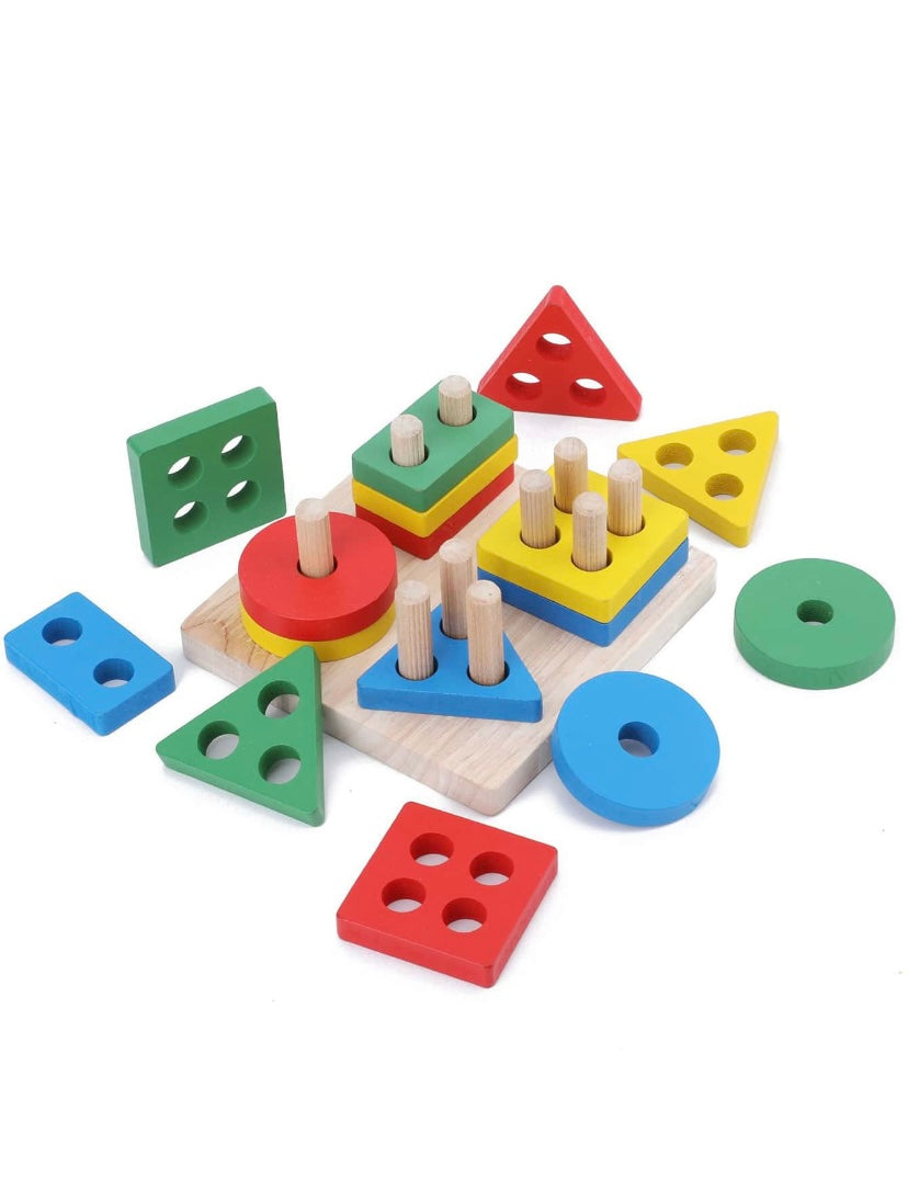 Wooden Geometric Building Puzzle Matching Toys For Kids
